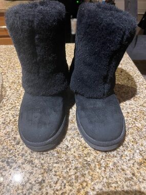 UGG Black Plush Mid-Calf Shearling Boots
